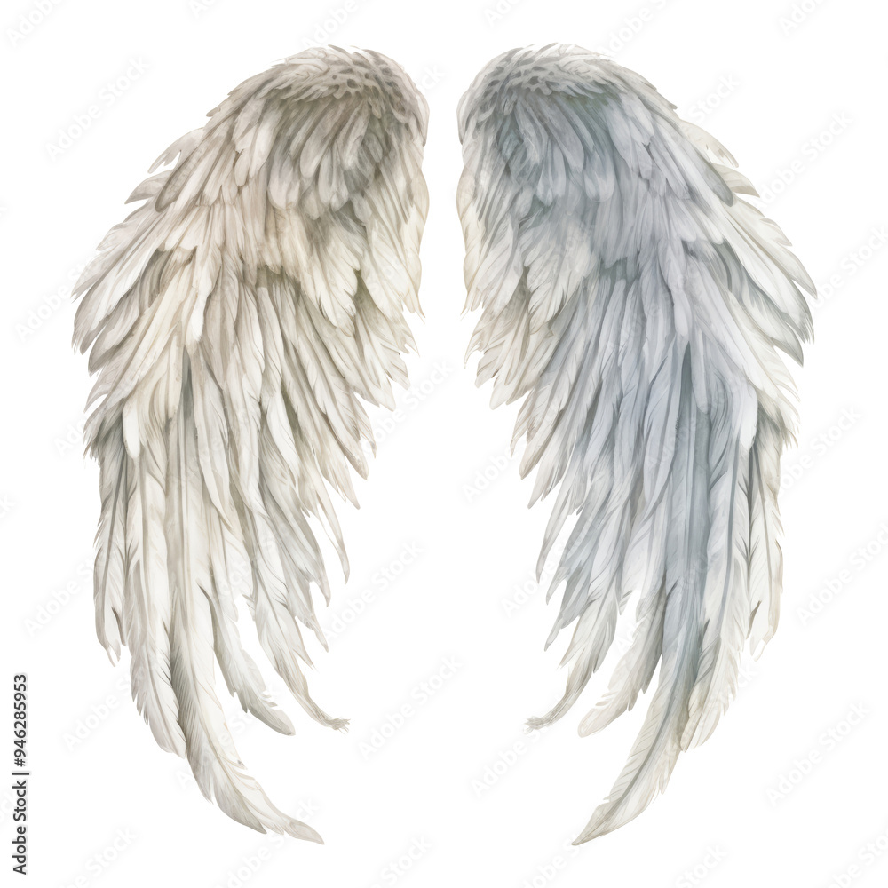 white angel wings watercolor isolated on transparent background cutout ...