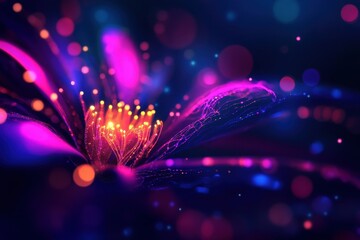 Poster - Elegant abstract flower with vibrant colors, glowing lights, and bokeh effect, perfect for creative design and digital art projects.