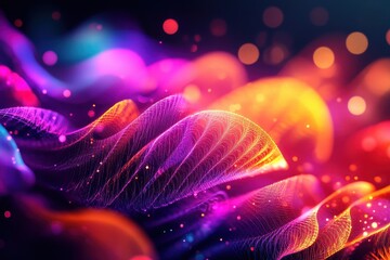 Aufkleber - Dynamic and colorful abstract digital art featuring swirling shapes and vibrant lights, creating a visually stunning modern background.