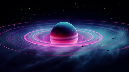 Wall Mural - a planet with glowing purple and pink lights in space
