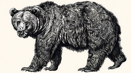 Wall Mural - An intricately detailed illustration of a bear, showcasing its fur texture and natural stance.