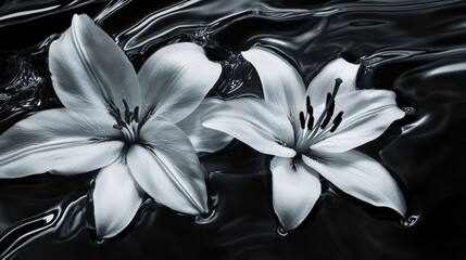 Two White Lilies on Black Water