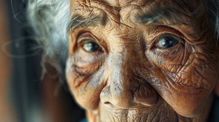 Aufkleber - An elderly man, embodying wisdom and serenity, gazes thoughtfully. His distinct features reflect rich cultural heritage, captured in soft, natural light. Generative AI