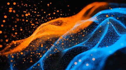 Wall Mural - A close up of a blue and orange wave on a black background