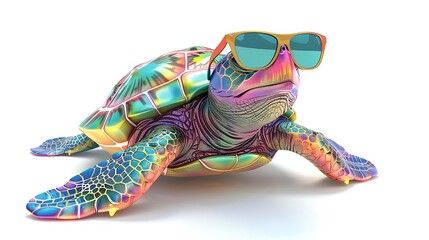 Canvas Print - A colorful turtle wearing sunglasses, showcasing a playful and vibrant design.