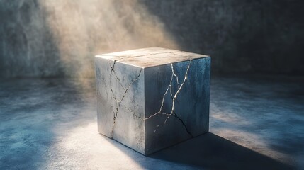 Poster - A conceptual 3D render of a box with cracks forming on its surface as if it s about to burst open with bright light spilling out into the space around it creating a sense of energy transformation