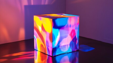 Poster - A conceptual and visually striking image showcasing a box with vibrant abstract patterns projected onto it almost making the box blend seamlessly into the background
