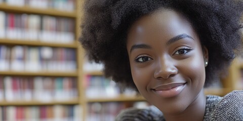 Poster - Happy Young Adult Woman in Library