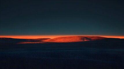 Poster - A conceptual depicting the gradual disappearance of light with darkness gently creeping across a serene and minimalist landscape as the final rays of the day fade into the distance