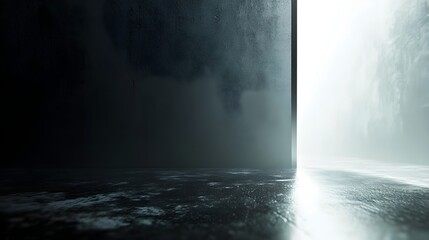 Poster - A conceptual image depicting the tension between darkness and light with the darkness pressing against a glass barrier and the light just barely holding it back