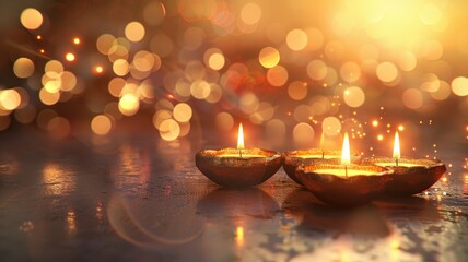 Diya with Warm Golden Bokeh Lights