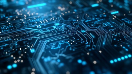 Poster - Abstract Futuristic Circuit Board with Blue Lights