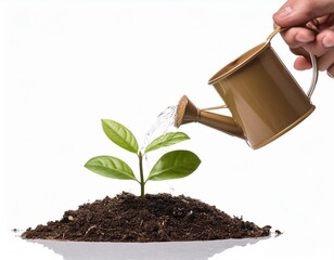 hand with watering can seedling isolated on a white background.