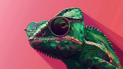 Wall Mural - A stylized chameleon wearing sunglasses against a colorful background, showcasing modern graphic design.