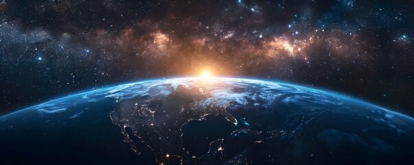 Wall Mural - planet earth embraced by the milky way galaxy in a cosmic landscape