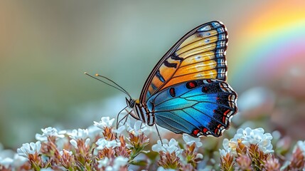 Wall Mural - A vibrant butterfly perched on delicate white flowers, showcasing nature's beauty.