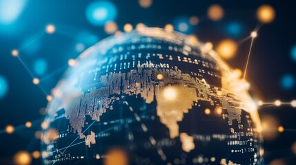 Poster - A globe with interconnected digital lines and network nodes, symbolizing global communication and the seamless exchange of information across borders.