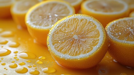 Canvas Print - Closeup of Freshly Sliced Lemons with Water Droplets