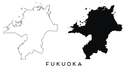 Poster - Fukuoka map outline and black silhouette vector