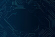© Abstract - Abstract representation of a circuit board with glowing neon lines and geometric patterns against a dark background. The image evokes a high-tech, futuristic feel with ample copy space