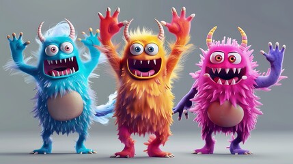 Poster - Three colorful, furry monsters with playful expressions, showcasing a fun and whimsical design.