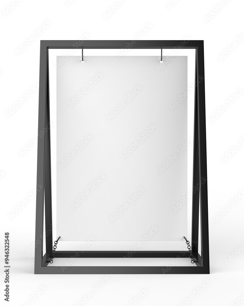 Blank metallic advertising banner stand template, 3d render illustration.