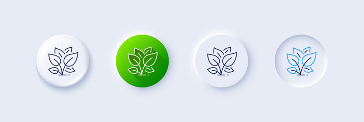 Poster - leaf line icon. neumorphic, green gradient, 3d pin buttons. leaves plant sign. organic farm lettuce 