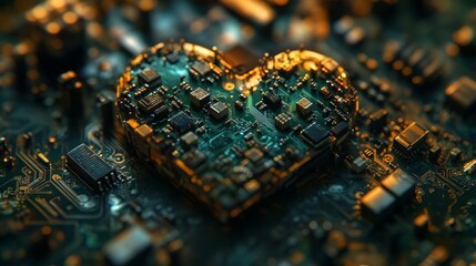 close up of Heart shaped like a microchip Technologies and life