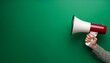 © Dina - Hand with megaphone isolated on green background, Generative AI