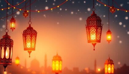 arabic lantern of ramadan celebration background illustration. copy space background.  isolated with white highlights, png