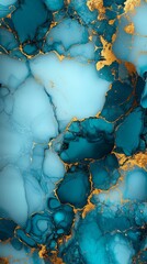 Wall Mural - Abstract marble texture with shades of teal, blue, white, and gold