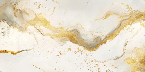 Wall Mural - An abstract pattern of swirling gold veins and white marble, captured up close