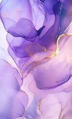 Wall Mural - The image shows a close-up of a vibrant, abstract painting featuring swirling hues of lavender and pearl.