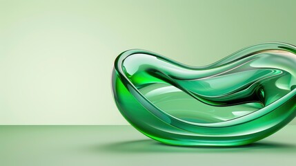 Abstract Green Glass Bowl on Green Background
