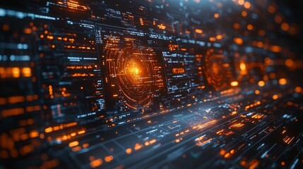 Poster - A holographic interface reveals intricate patterns and vibrant colors as data flows seamlessly through a digital space, showcasing advanced technology and design.