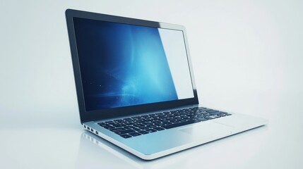 Aufkleber - Silver Laptop with Blue Screen and Keyboard on a White Background