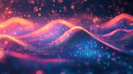 Poster - Abstract Digital Landscape with Glowing Particles and Bokeh Effects