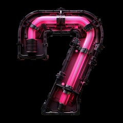 Wall Mural - A neon pink number seven illuminated against a black background, showcasing a modern design.