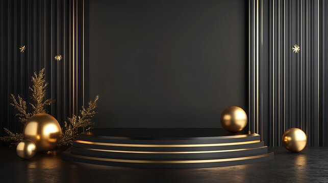 Golden Christmas background with sparkling balls and baubles