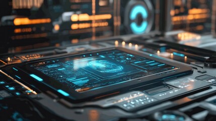 Aufkleber - Futuristic Interface with a Glowing Blue Scan Pattern