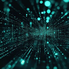 Poster - Abstract digital background featuring glowing particles and vibrant lines, creating a sense of depth and motion.