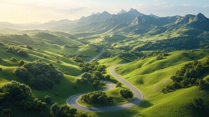 Poster - Winding Road Through Lush Mountain Valley