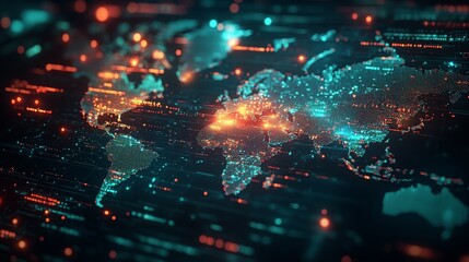 Poster - This holographic map displays extensive global flight paths, showcasing air travel routes and connections across different regions.