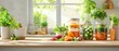 © AlgoCreative - A kitchen scene with jars of fermenting vegetables, including carrots, beets, and cucumbers, with a warm, inviting atmosphere Probiotic-rich diet concept.