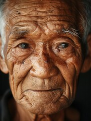 Aufkleber - An elderly man gazes thoughtfully, his facial features mirroring a life filled with experiences, showcasing wisdom and tranquility in his demeanor. Generative AI