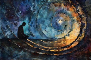 Wall Mural - Solitary Figure Contemplating the Cosmos.