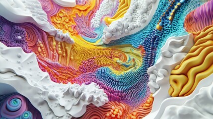 Poster - Abstract Colorful 3D Rendered Landscape with White, Blue, and Orange Colors