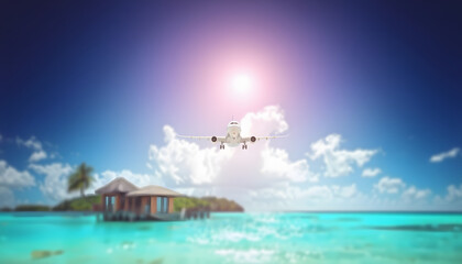 Wall Mural - Concept of airplane travel to exotic destination isolated with white highlights, png