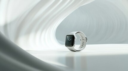 Poster - White Smartwatch on a Curved White Background