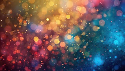 Poster - A grainy background of tiny colorful particles, like confetti or glitter, floating in the air with shallow depth of field. The particles should be of various sizes and colors to create an abstract, dy